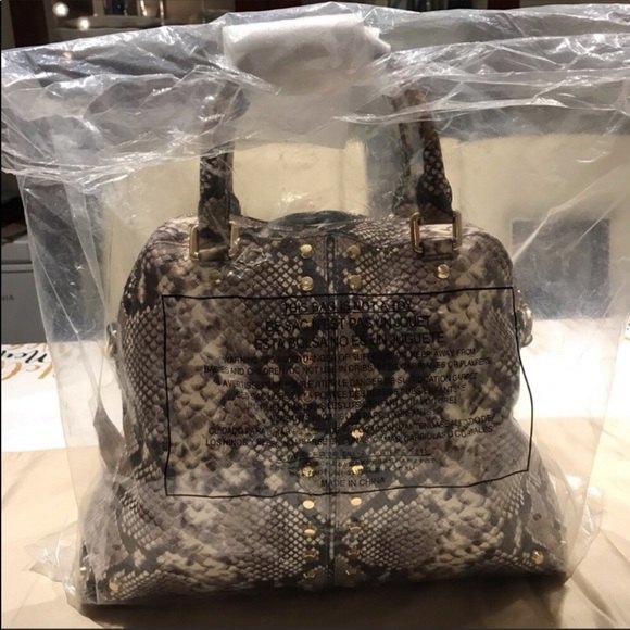 Michael Kors Astor Studded Leather Large Satchel Bag Snakeskin - Picture 5 of 9